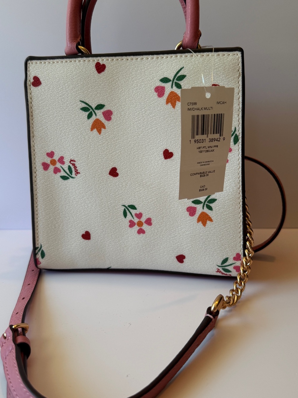 Coach Floral Mini Tote in Cream with Pink Trim - Picture 5 of 7